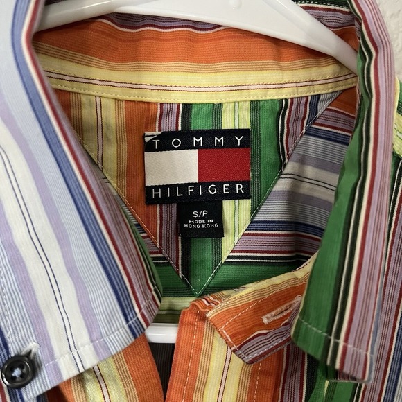 VTG 90's Tommy Hilfiger Multicolor Striped Button Down Long Sleeve Mens Small - Picture 2 of 4